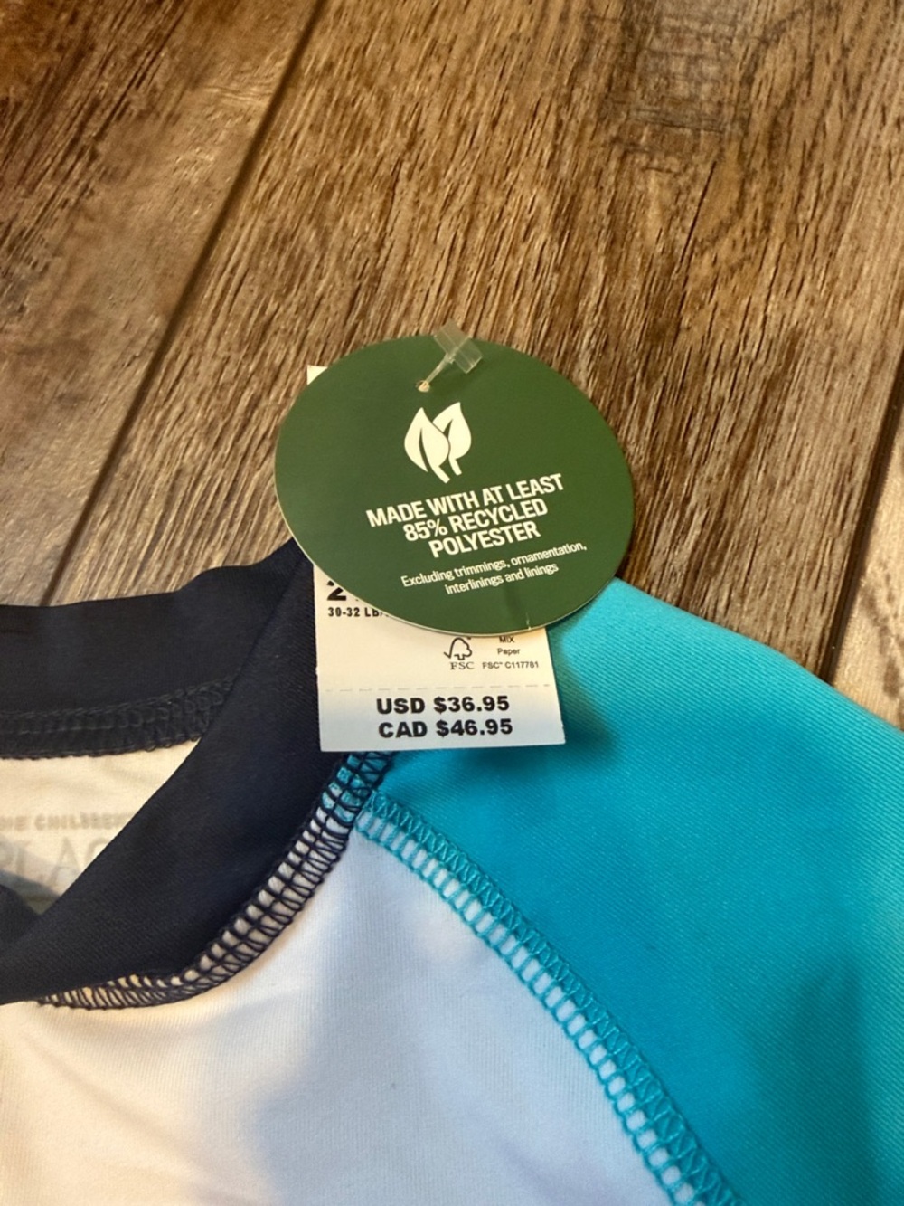 NEW! The Children’s Place Boys White & Teal Shark Rash Guard Swim Set Size 2T - Picture 3 of 9
